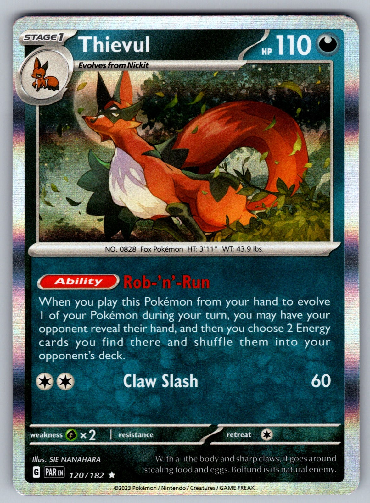Thievul Holo Rare SV04: Paradox Rift 120/182 NM 2023