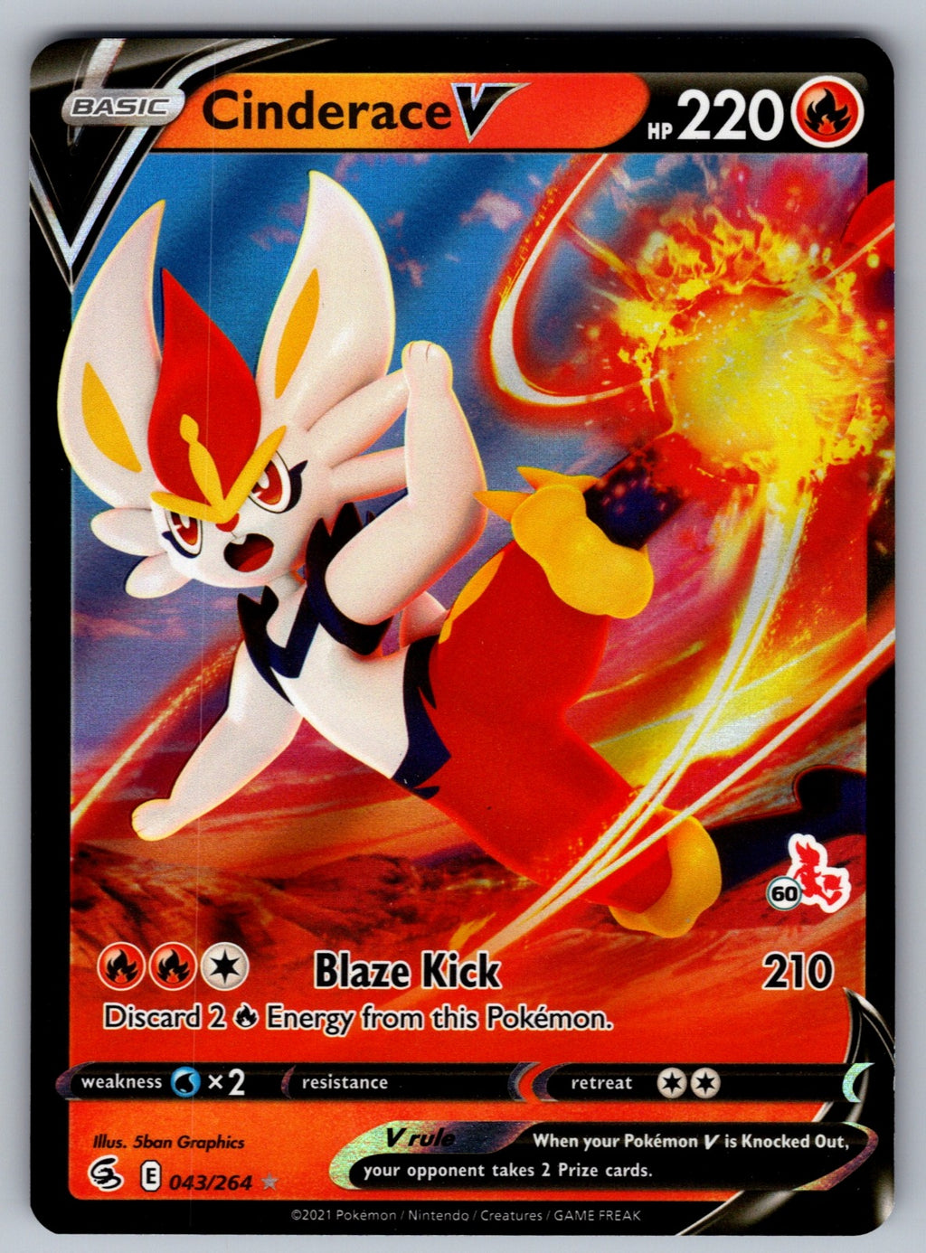 Cinderace V (43) Holo Ultra Rare SWSH08: Fusion Strike 043/264 NM 2021