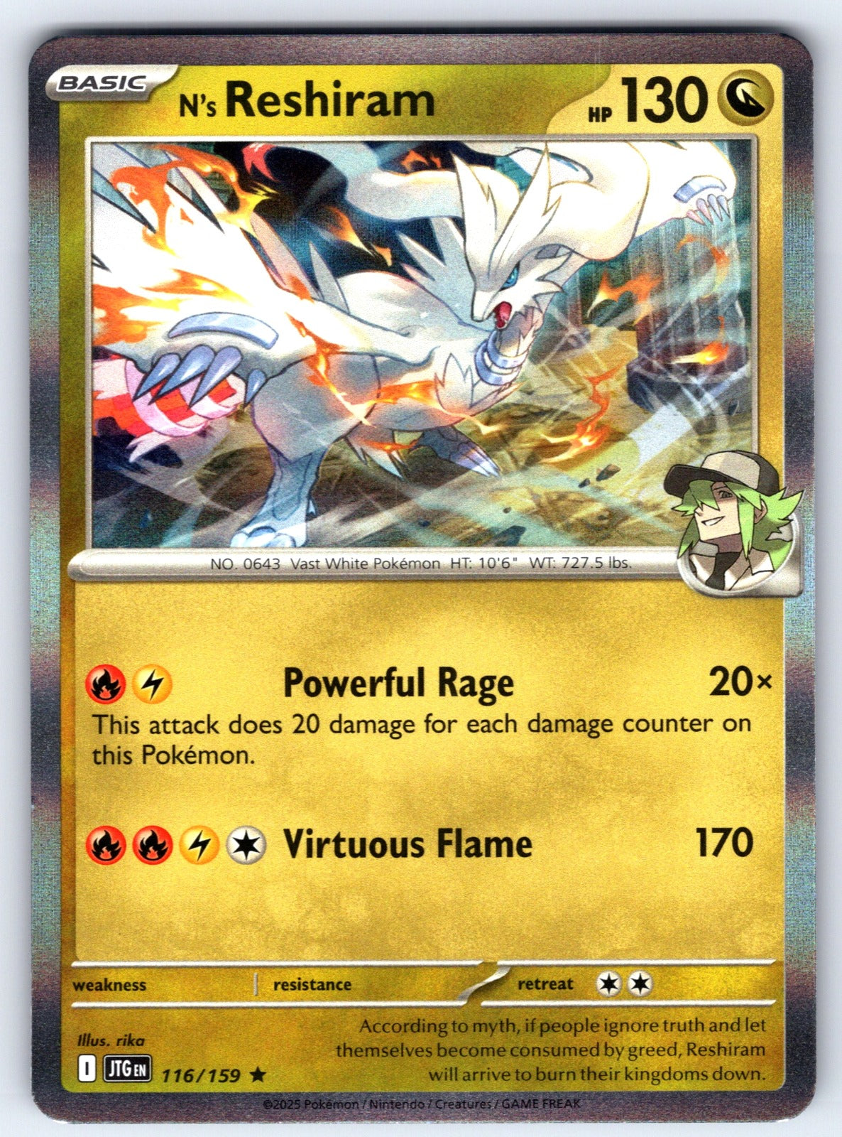 N's Reshiram Holo Rare SV09: Journey Together 116/159 NM 2025