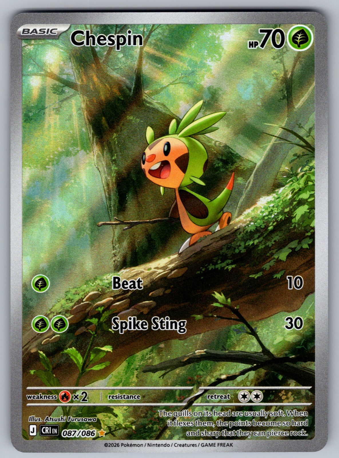 Chespin Holo Illustration Rare ME04: Chaos Rising 087/086 NM 2026