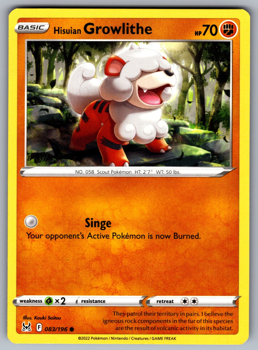 Hisuian Growlithe Common SWSH11: Lost Origin 083/196 NM 2022