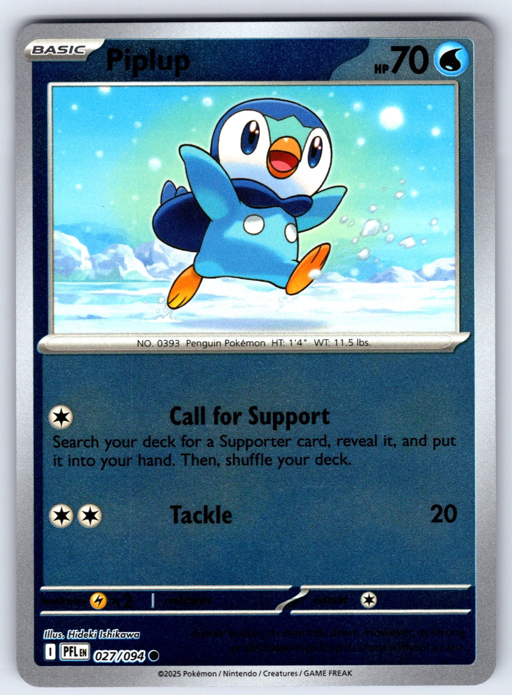 Piplup Reverse Holo Common ME02: Phantasmal Flames 027/094 NM 2025