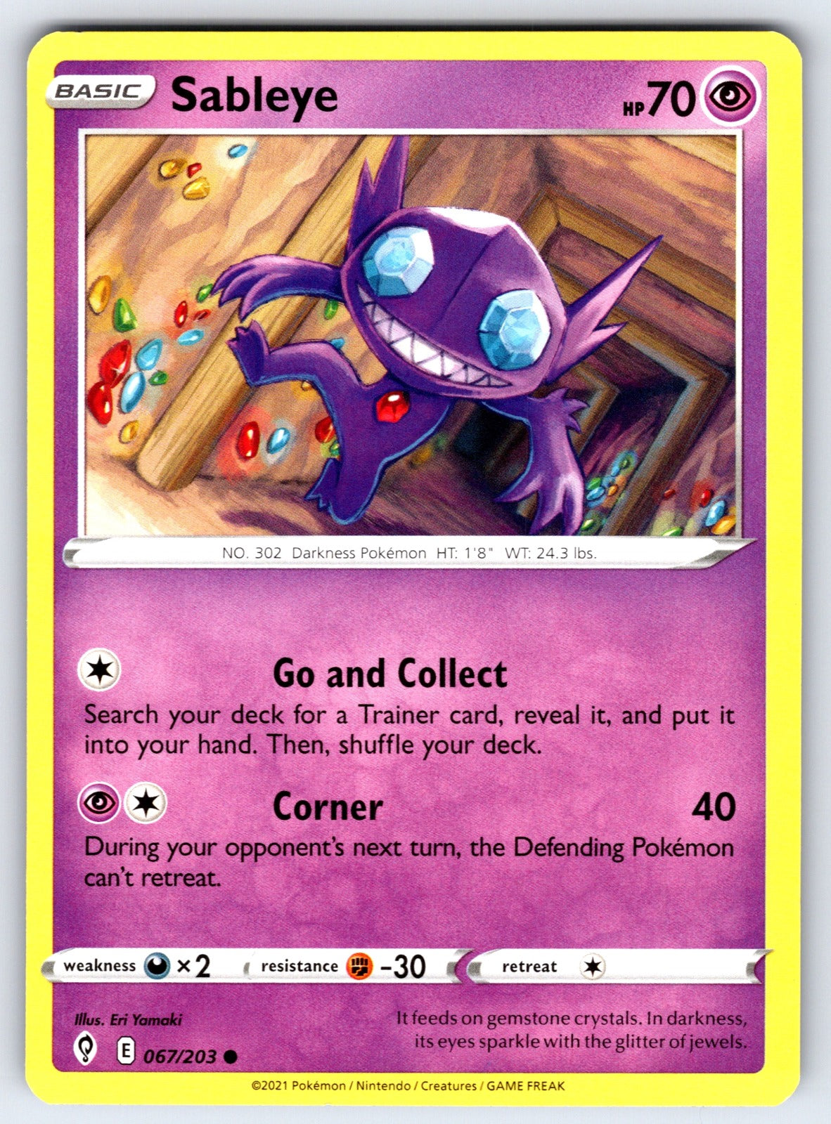 Sableye Common SWSH07: Evolving Skies 067/203 LP 2021