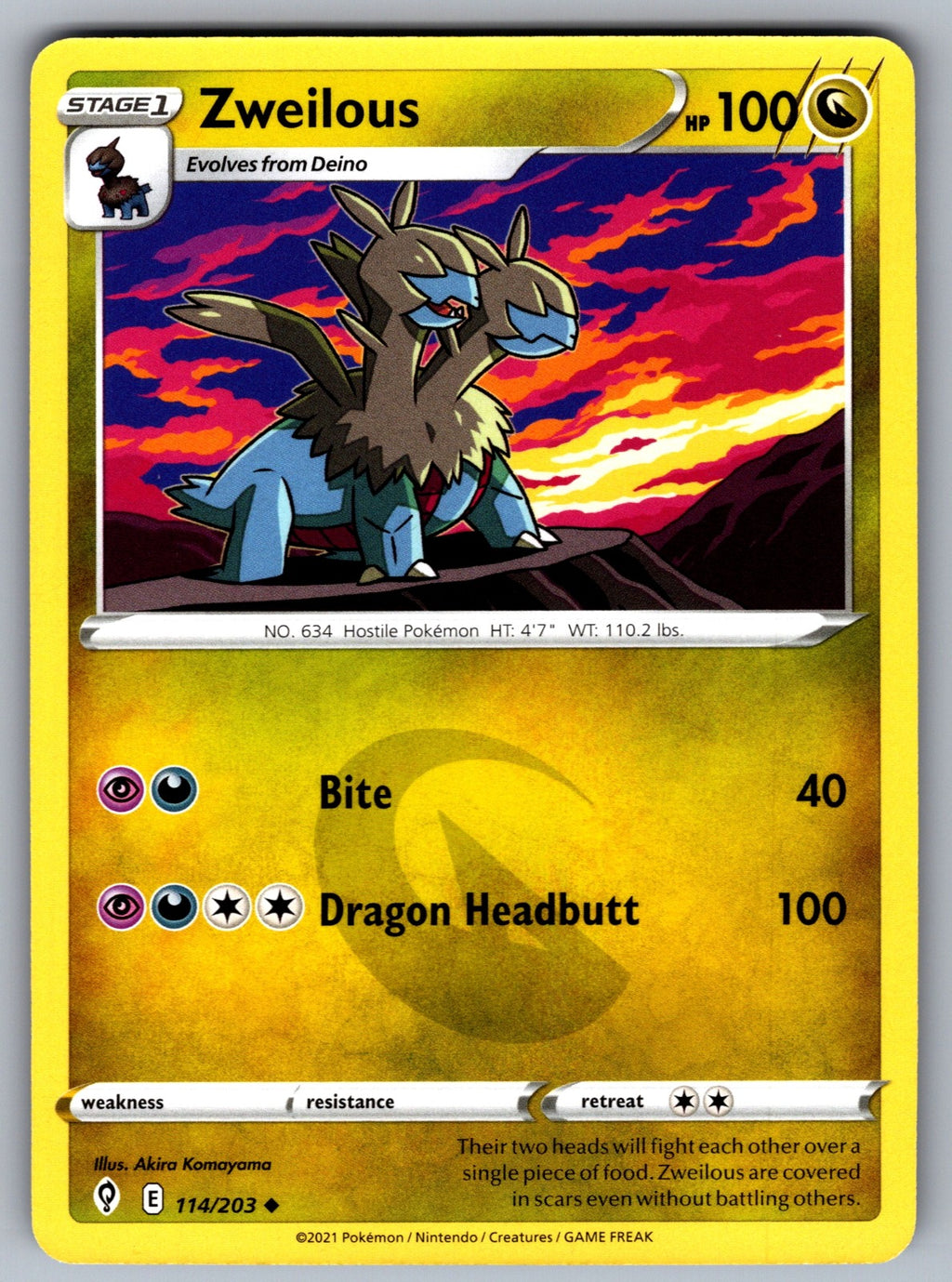 Zweilous Uncommon SWSH07: Evolving Skies 114/203 NM 2021