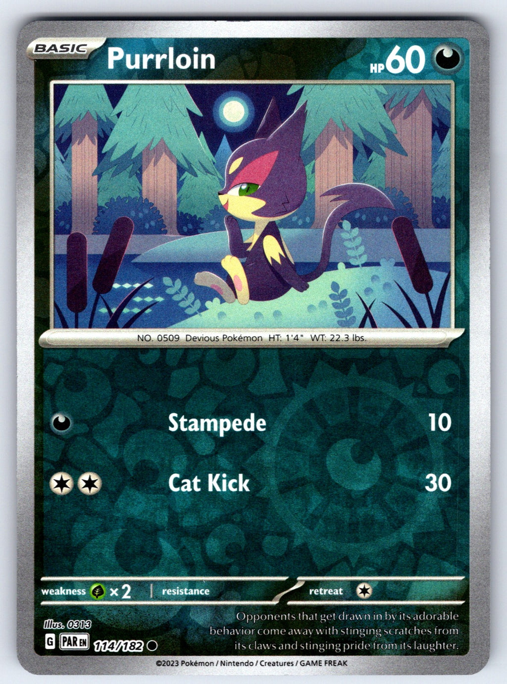 Purrloin Reverse Holo Common SV04: Paradox Rift 114/182 NM 2023