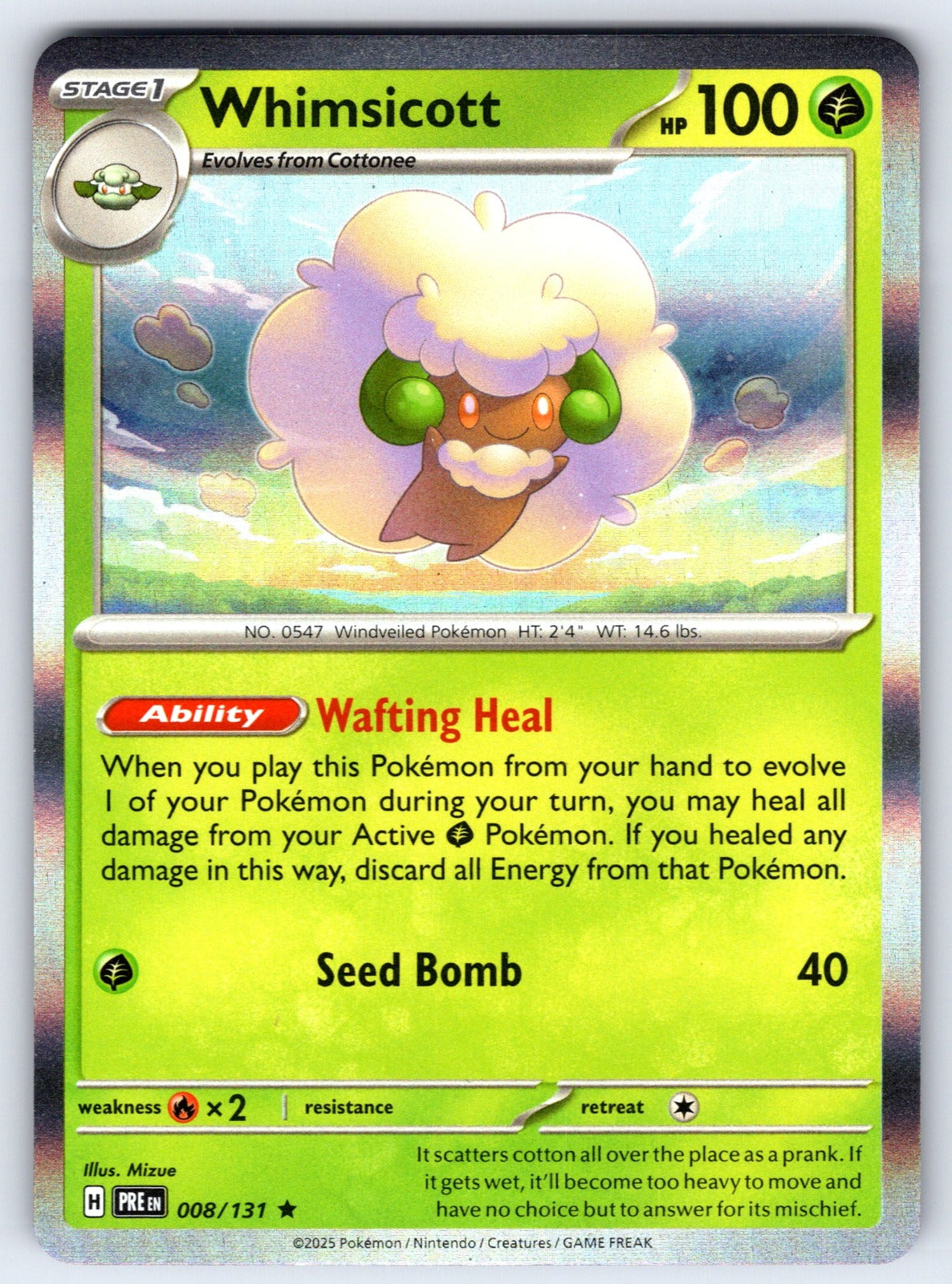Whimsicott Holo Rare SV: Prismatic Evolutions 008/131 NM 2025