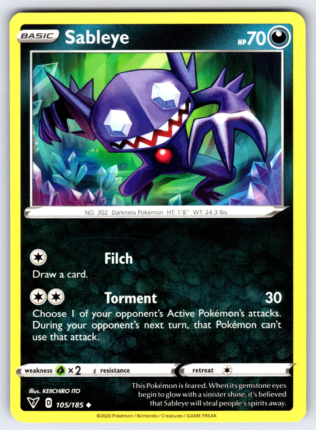 Sableye Uncommon SWSH04: Vivid Voltage 105/185 NM 2020