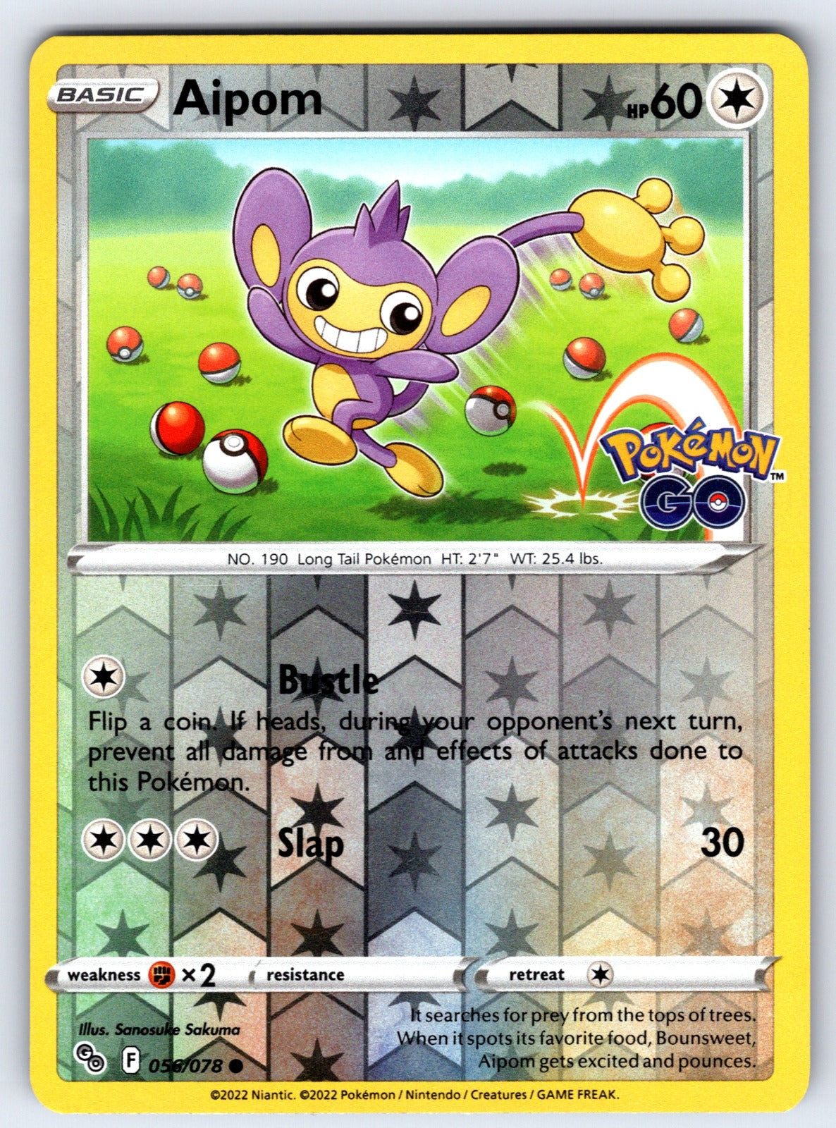 Aipom Reverse Holo Common Pokemon GO 056/078 NM 2022