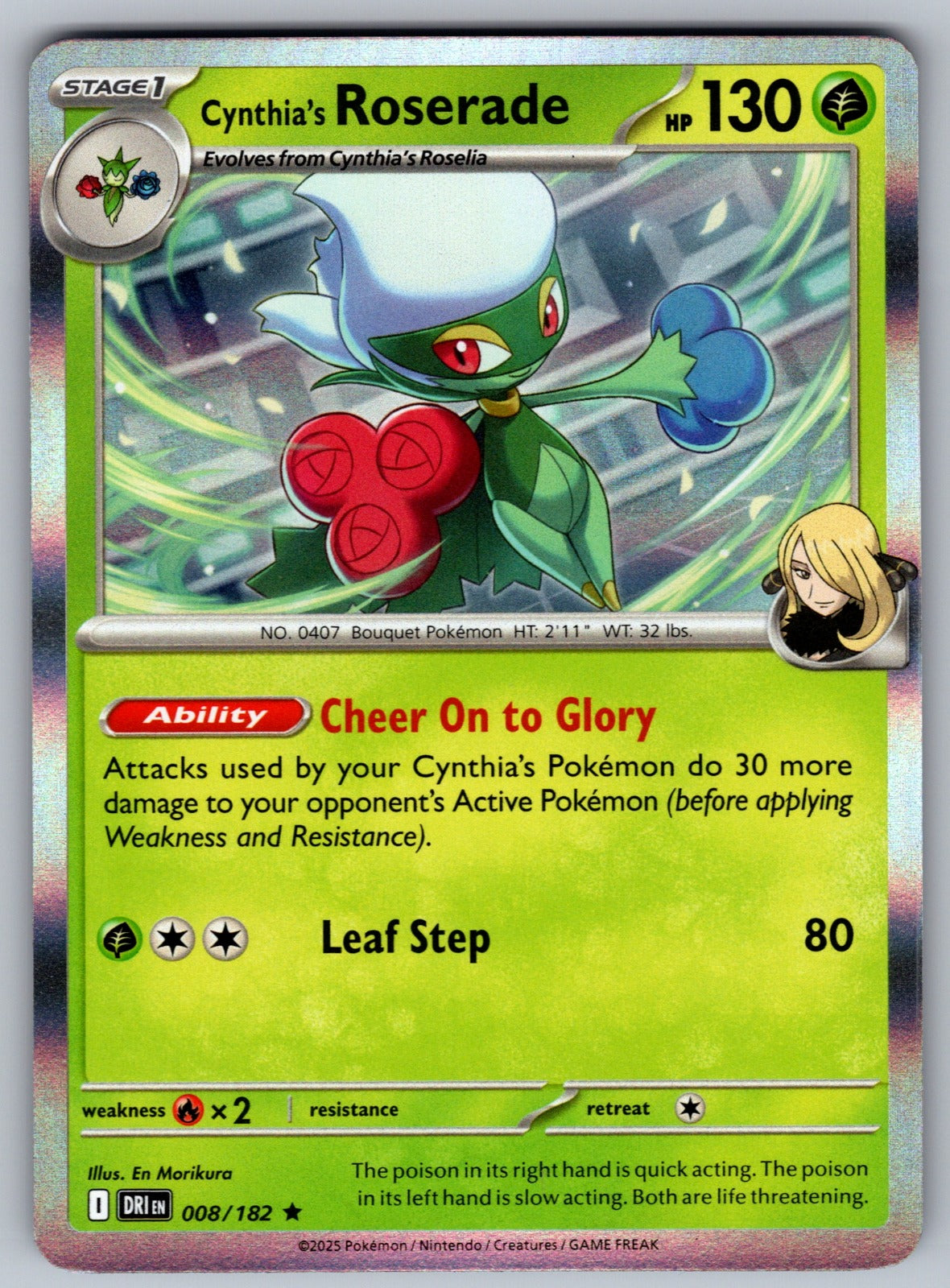 Cynthia's Roserade Holo Rare SV10: Destined Rivals 008/182 NM 2025