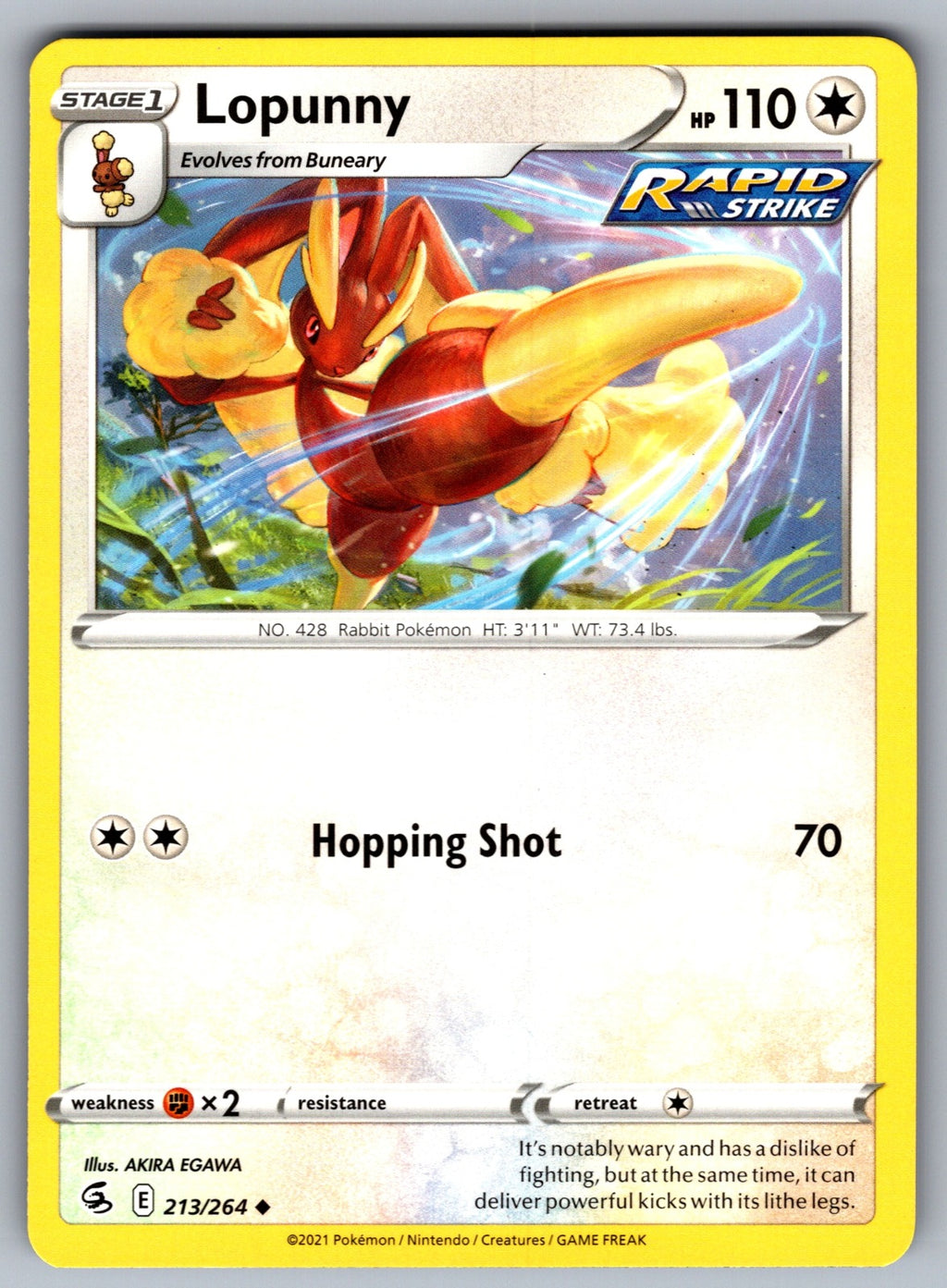 Lopunny Uncommon SWSH08: Fusion Strike 213/264 NM 2021