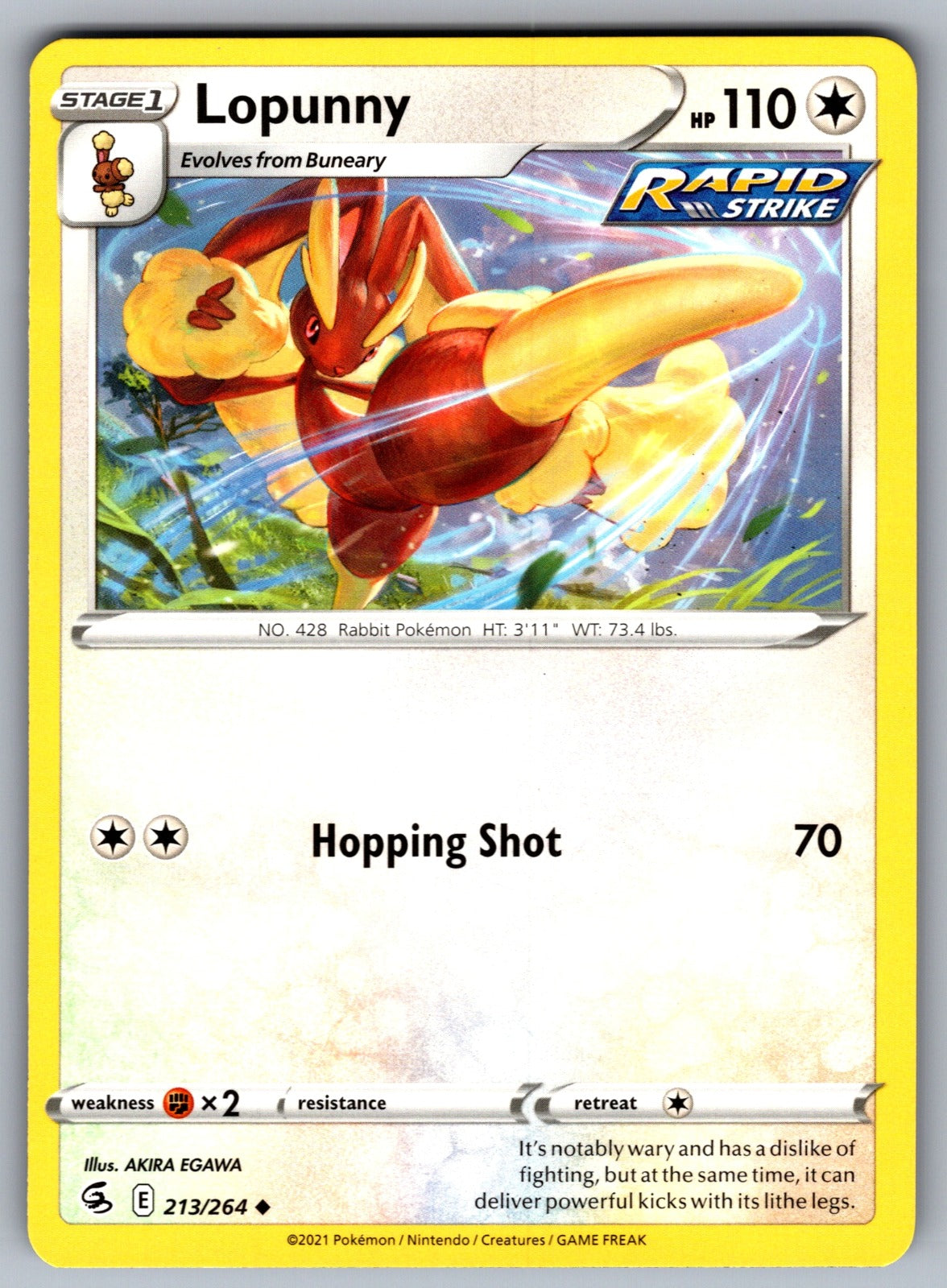 Lopunny Uncommon SWSH08: Fusion Strike 213/264 NM 2021