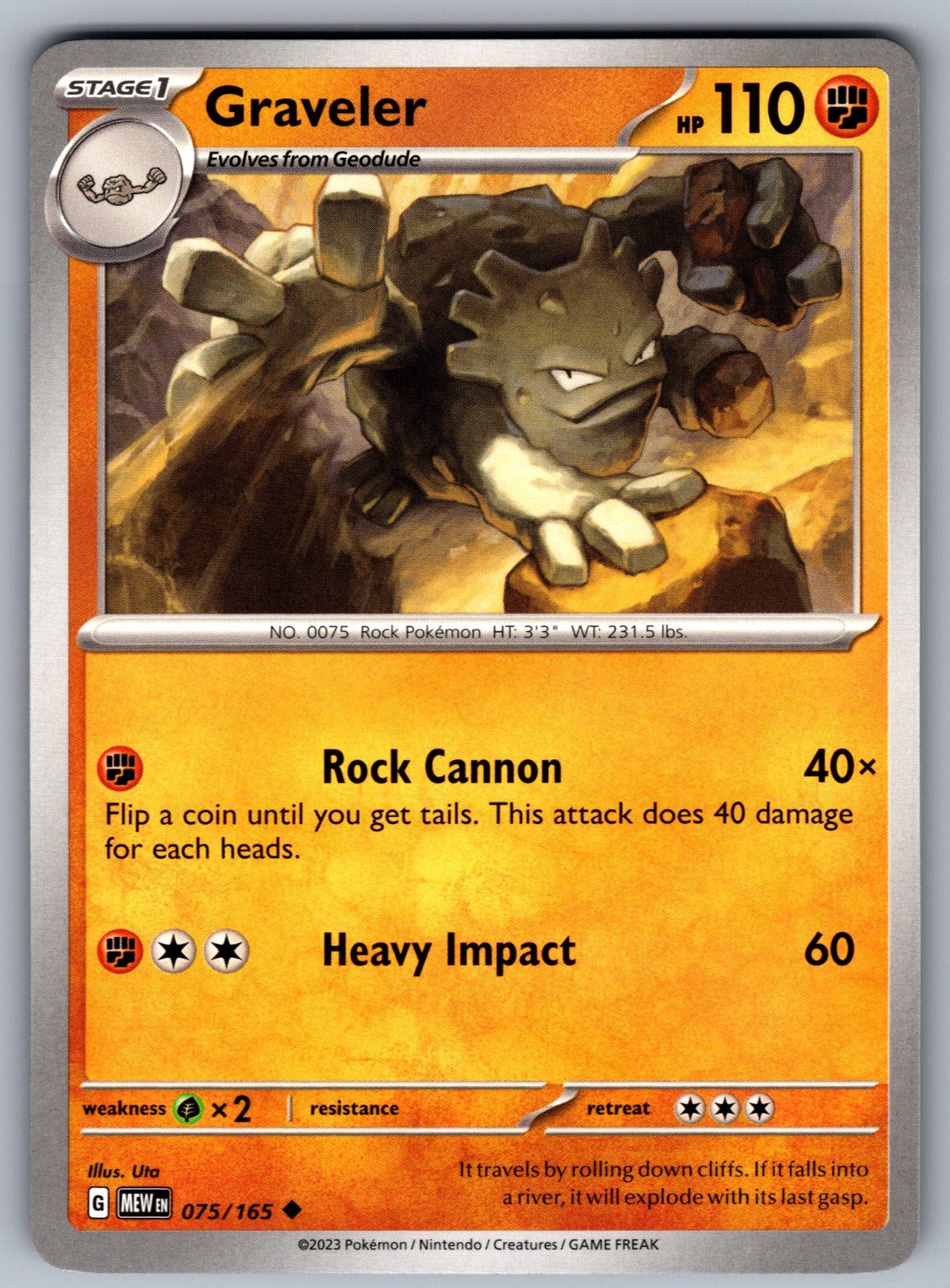 Graveler Uncommon SV: Scarlet & Violet 151 075/165 NM 2023