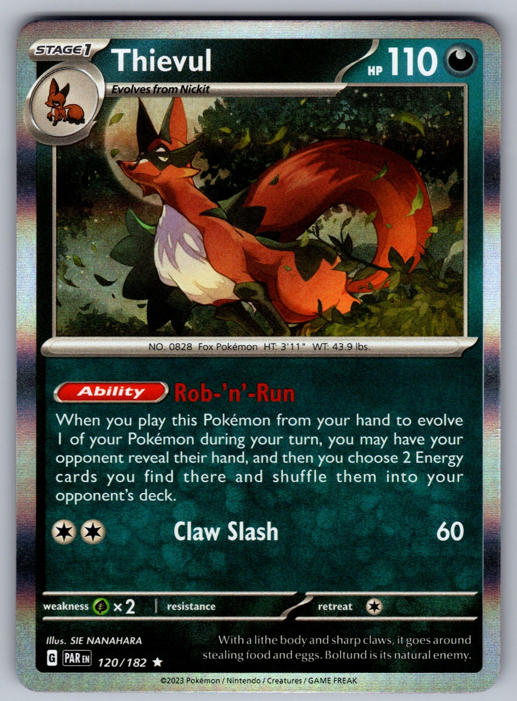 Thievul Holo Rare SV04: Paradox Rift 120/182 NM 2023