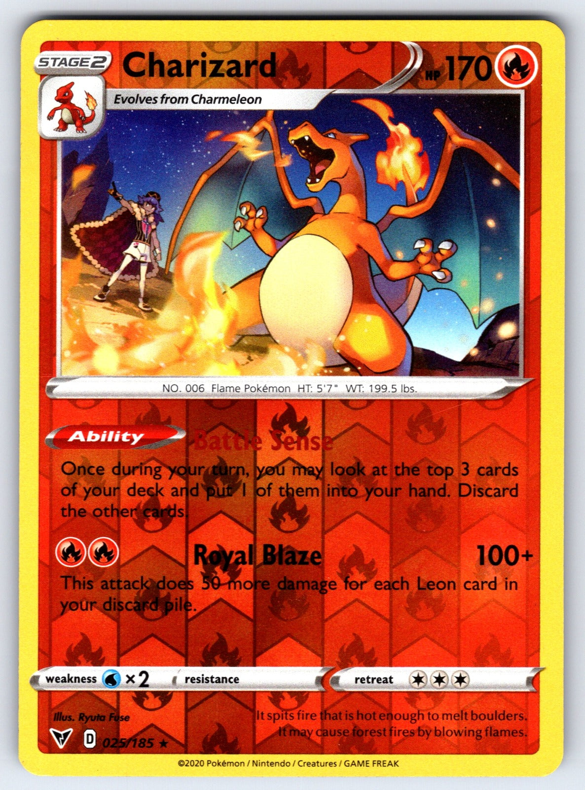 Charizard Reverse Holo Rare SWSH04: Vivid Voltage 025/185 NM 2020