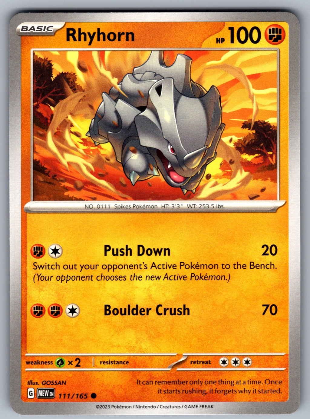 Rhyhorn Common SV: Scarlet & Violet 151 111/165 NM 2023
