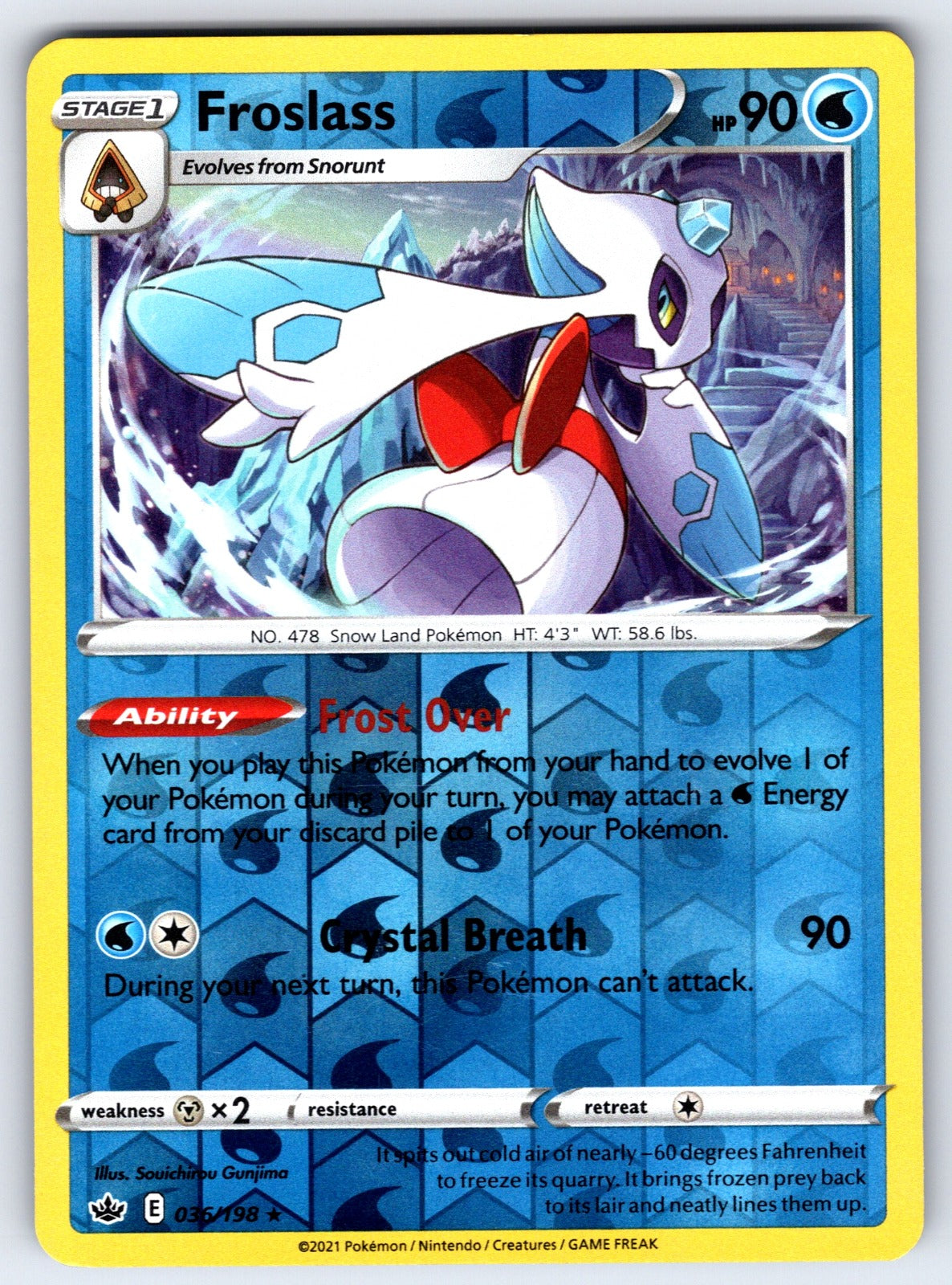 Froslass Reverse Holo Holo Rare SWSH06: Chilling Reign 036/198 NM 2021