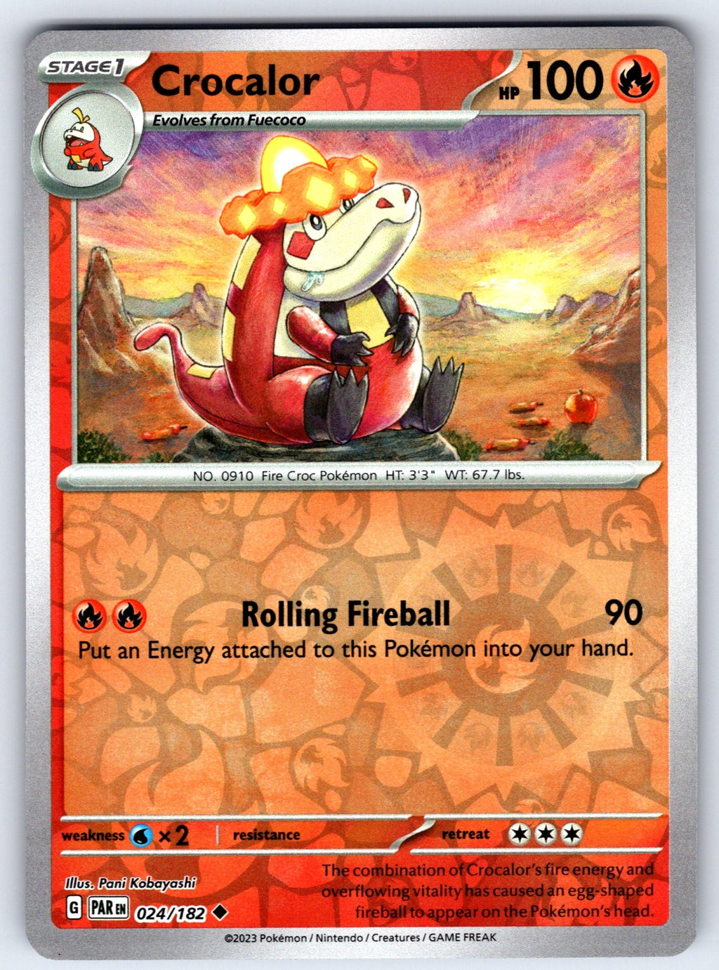 Crocalor Reverse Holo Uncommon SV04: Paradox Rift 024/182 NM 2023
