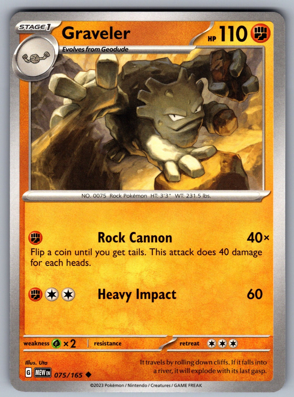 Graveler Uncommon SV: Scarlet & Violet 151 075/165 NM 2023