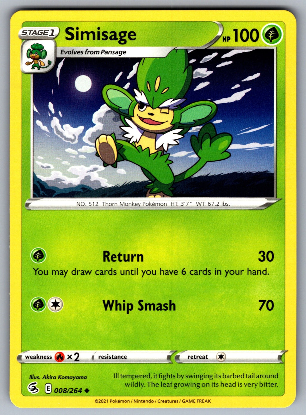 Simisage Uncommon SWSH08: Fusion Strike 008/264 NM 2021