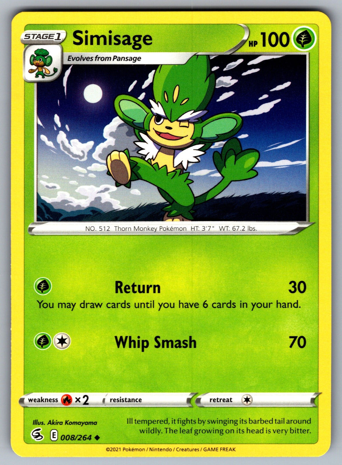 Simisage Uncommon SWSH08: Fusion Strike 008/264 NM 2021