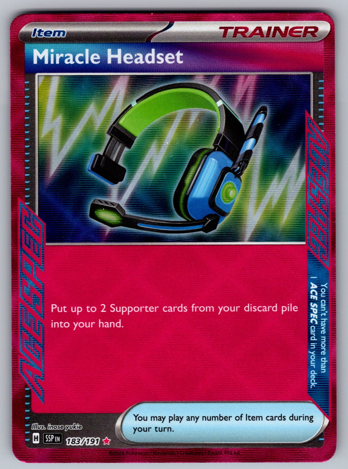 Miracle Headset Holo ACE SPEC Rare SV08: Surging Sparks 183/191 NM 2024