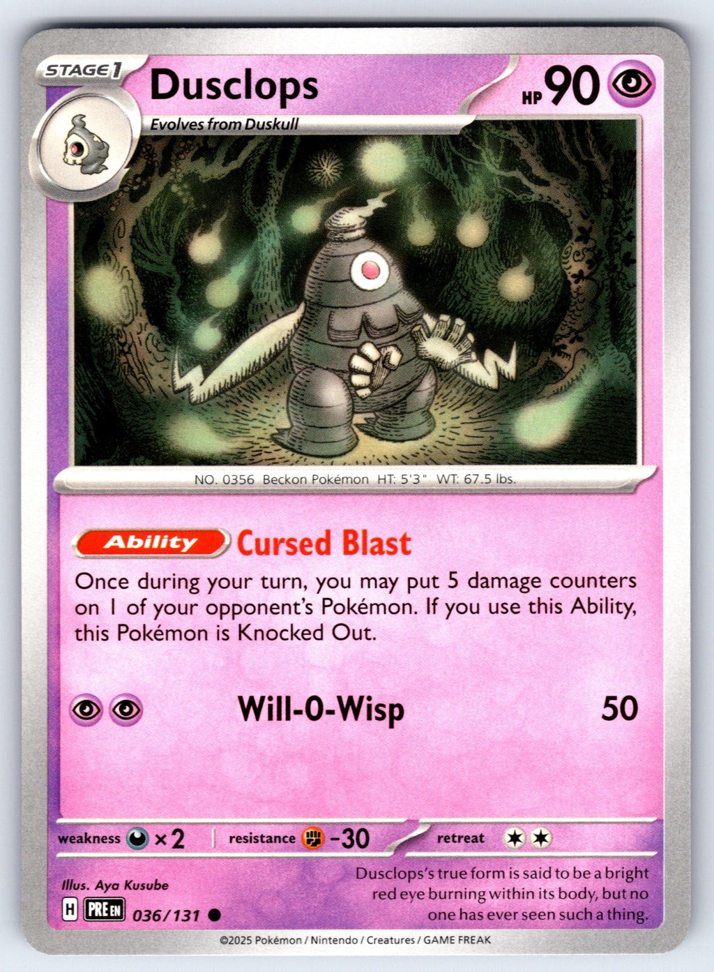 Dusclops Common SV: Prismatic Evolutions 036/131 NM 2025