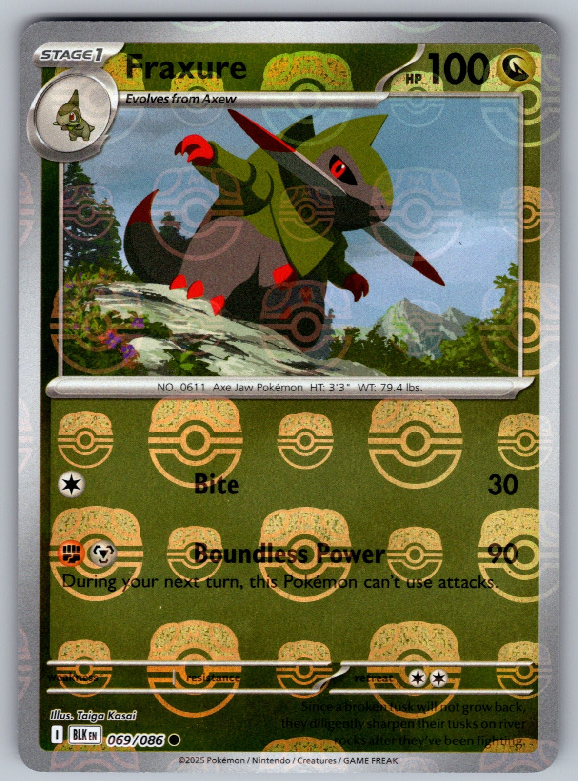 Fraxure (Master Ball Pattern) Holo Common SV: Black Bolt 069/086 NM 2025