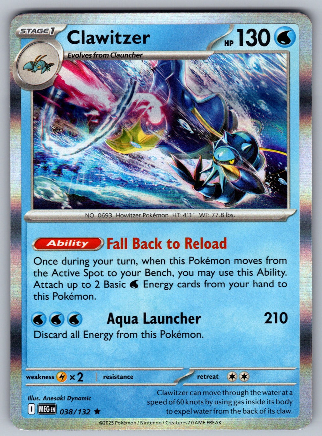 Clawitzer Holo Rare ME01: Mega Evolution 038/132 NM 2025