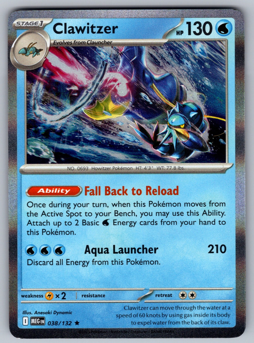 Clawitzer Holo Rare ME01: Mega Evolution 038/132 NM 2025