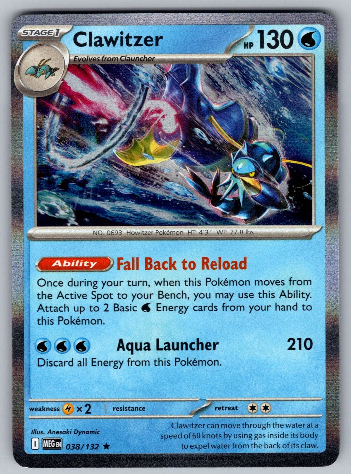 Clawitzer Holo Rare ME01: Mega Evolution 038/132 NM 2025