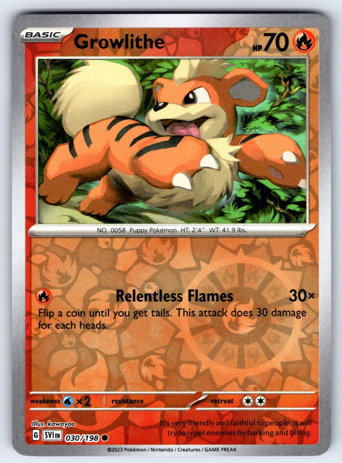 Growlithe Reverse Holo Common SV01: Scarlet & Violet Base Set 030/198 NM 2023