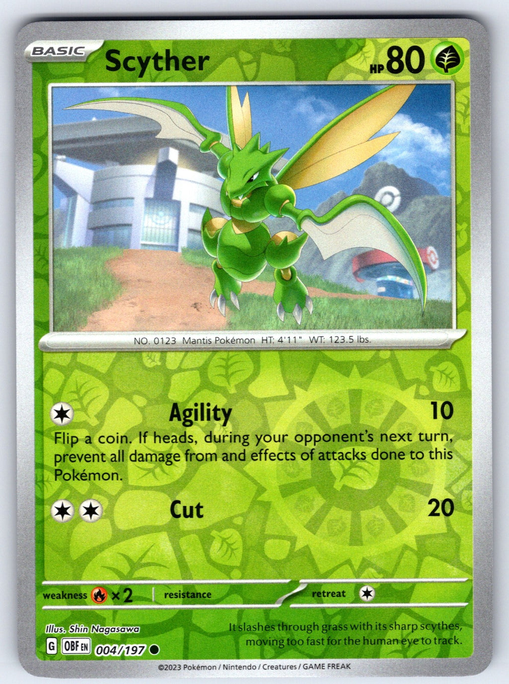 Scyther Reverse Holo Common SV03: Obsidian Flames 004/197 NM 2023