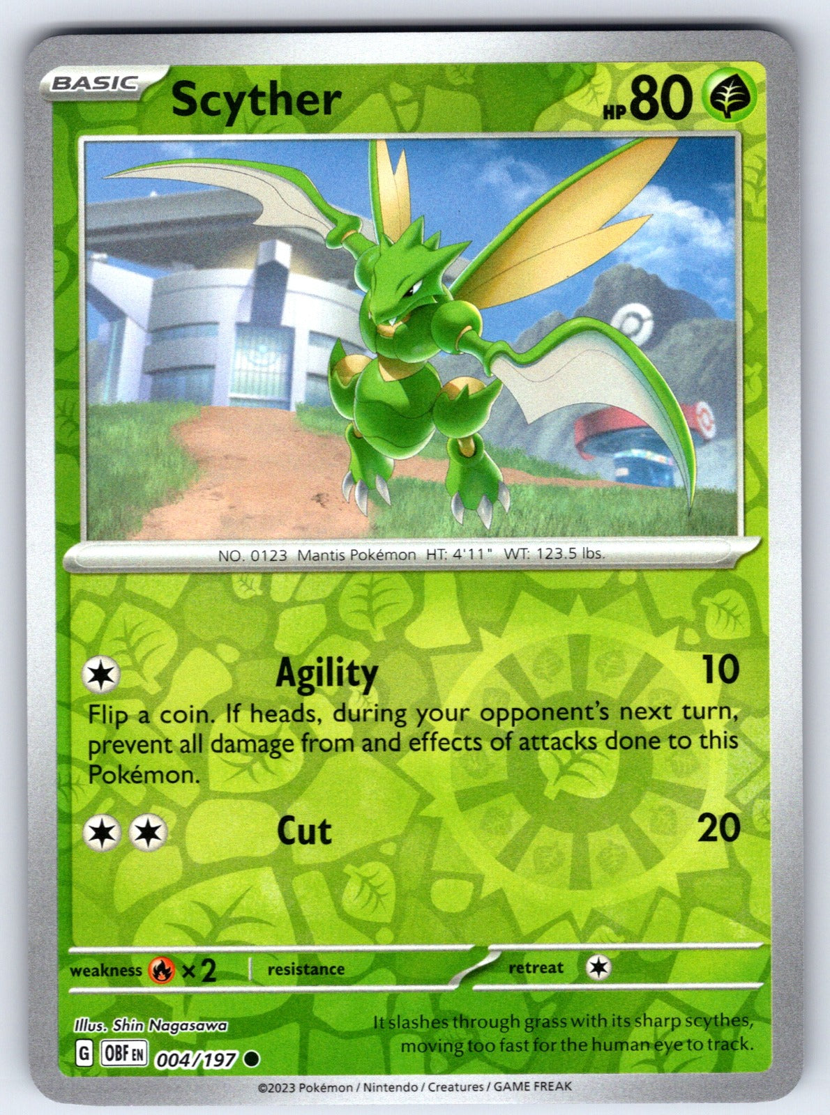 Scyther Reverse Holo Common SV03: Obsidian Flames 004/197 NM 2023