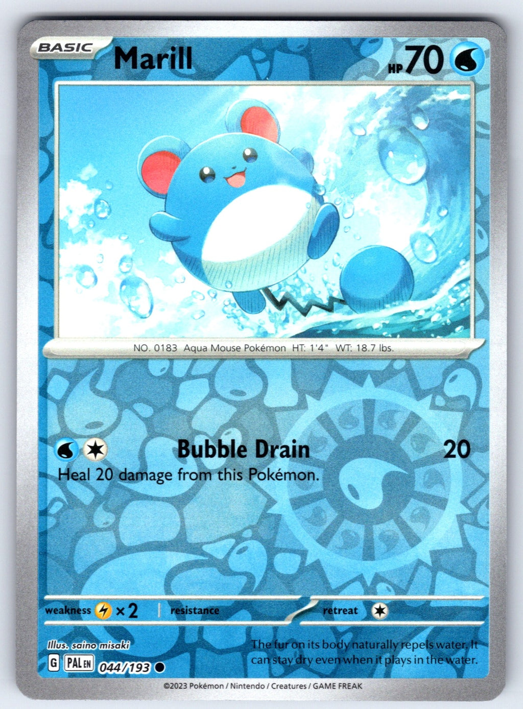Marill Reverse Holo Common SV02: Paldea Evolved 044/193 NM 2023