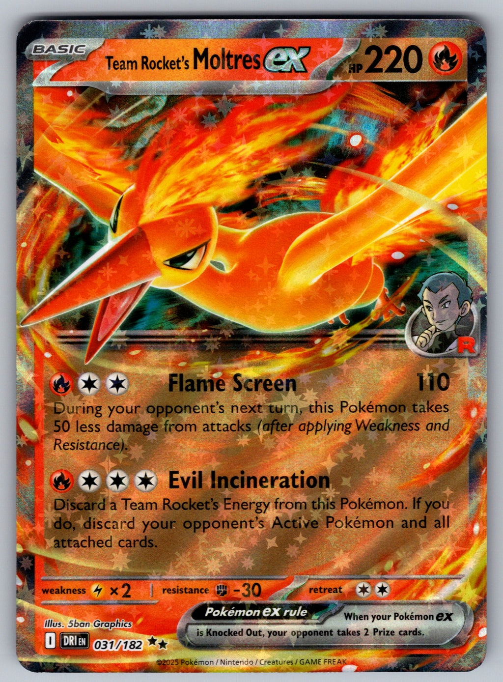 Team Rocket's Moltres ex Holo Double Rare SV10: Destined Rivals 031/182 NM 2025