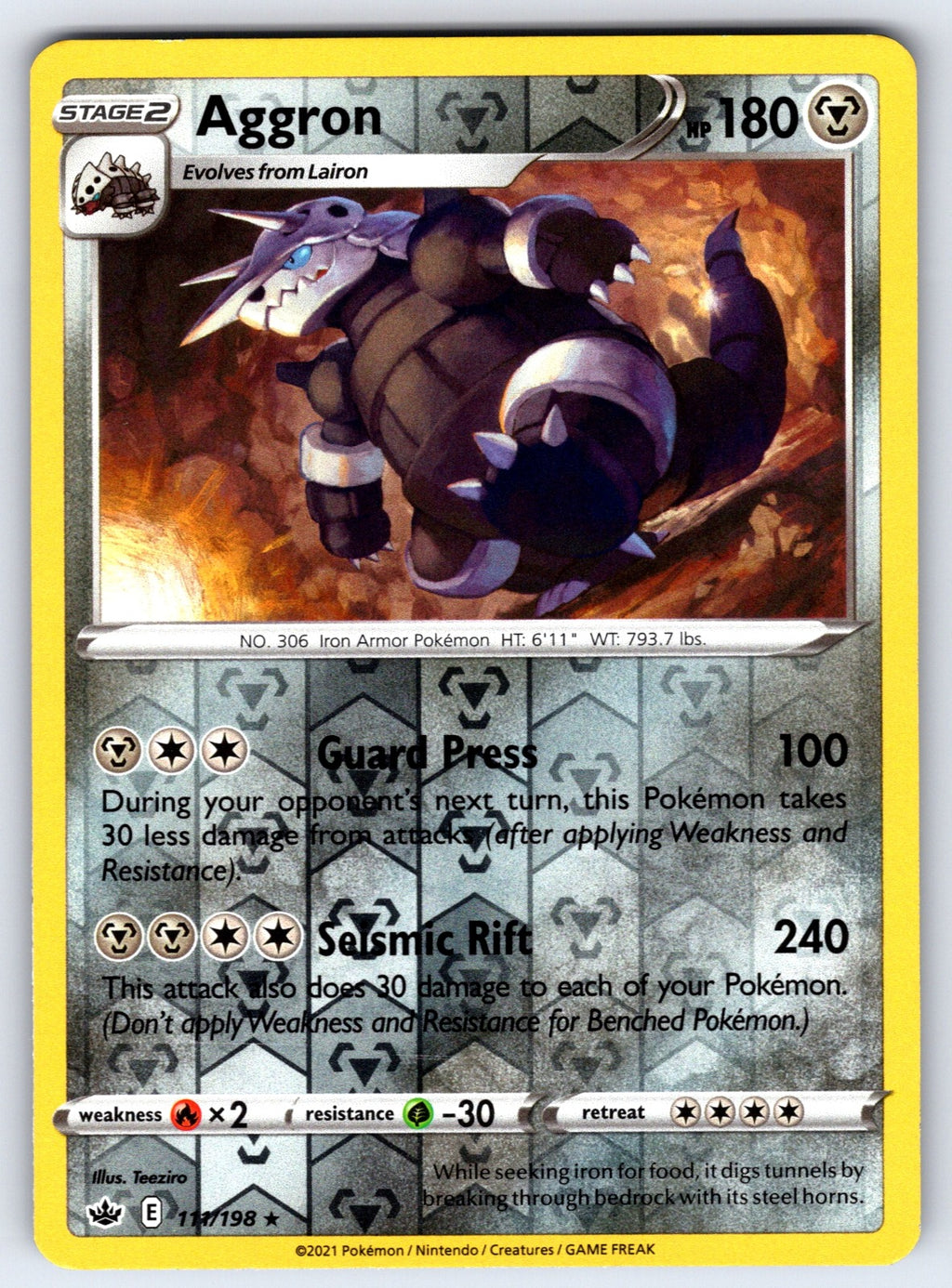 Aggron Reverse Holo Rare SWSH06: Chilling Reign 111/198 NM 2021