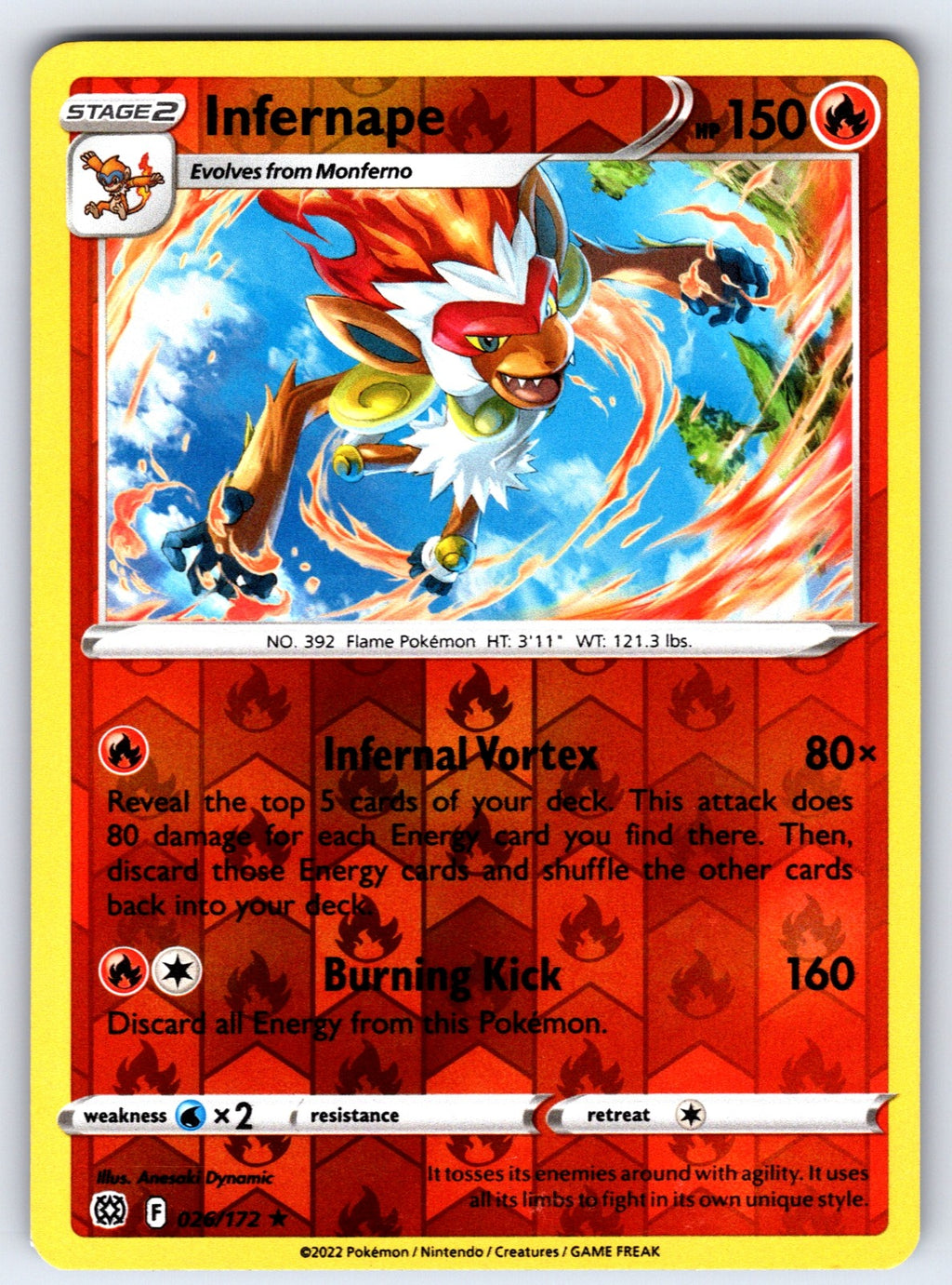 Infernape Reverse Holo Holo Rare SWSH09: Brilliant Stars 026/172 NM 2022