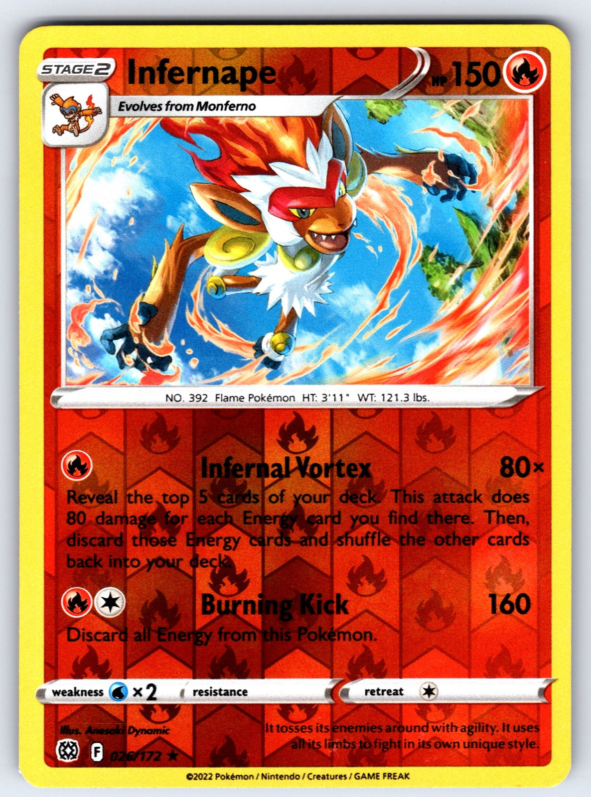 Infernape Reverse Holo Holo Rare SWSH09: Brilliant Stars 026/172 NM 2022