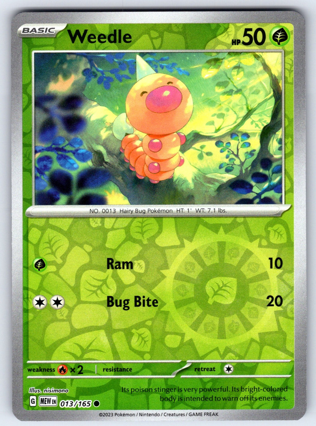 Weedle Reverse Holo Common SV: Scarlet & Violet 151 013/165 NM 2023