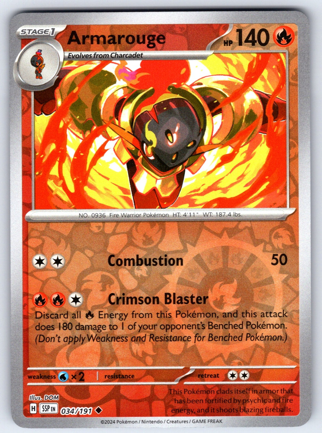 Armarouge Reverse Holo Uncommon SV08: Surging Sparks 034/191 NM 2024