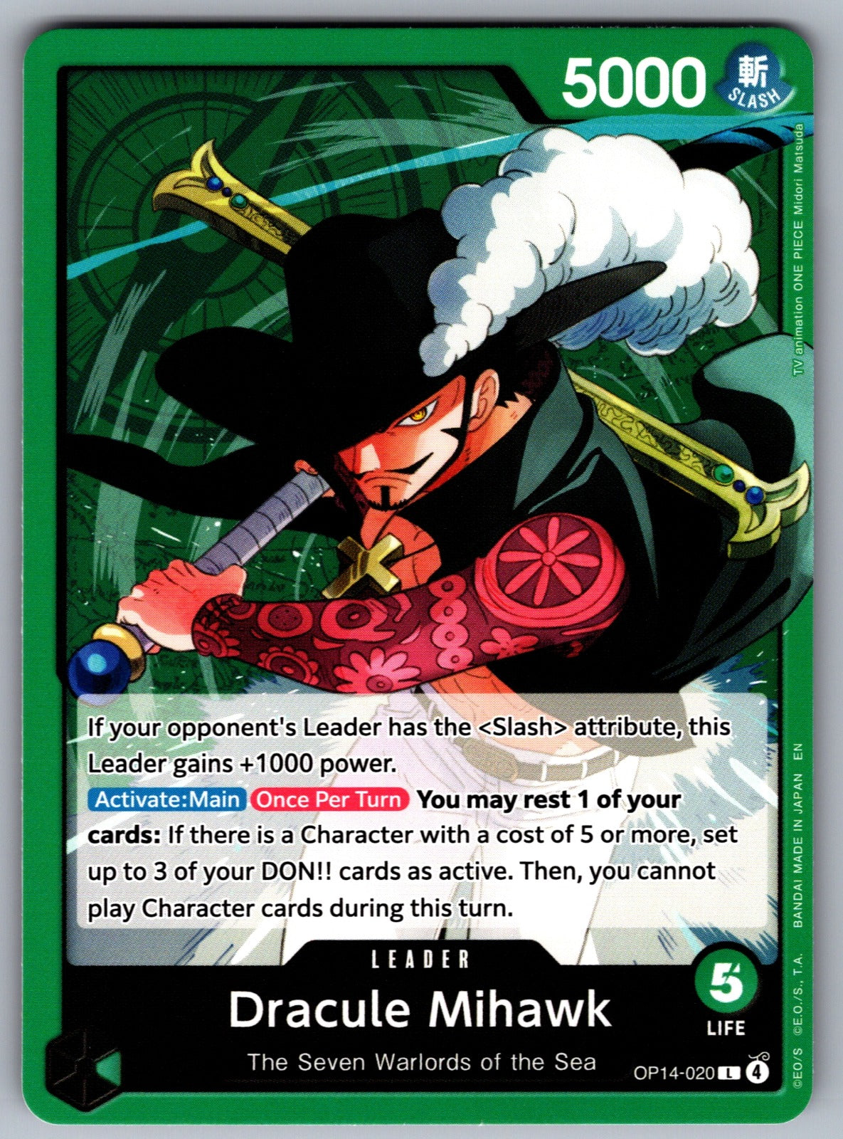 Dracule Mihawk L The Azure Sea's Seven OP14-020 NM 2026