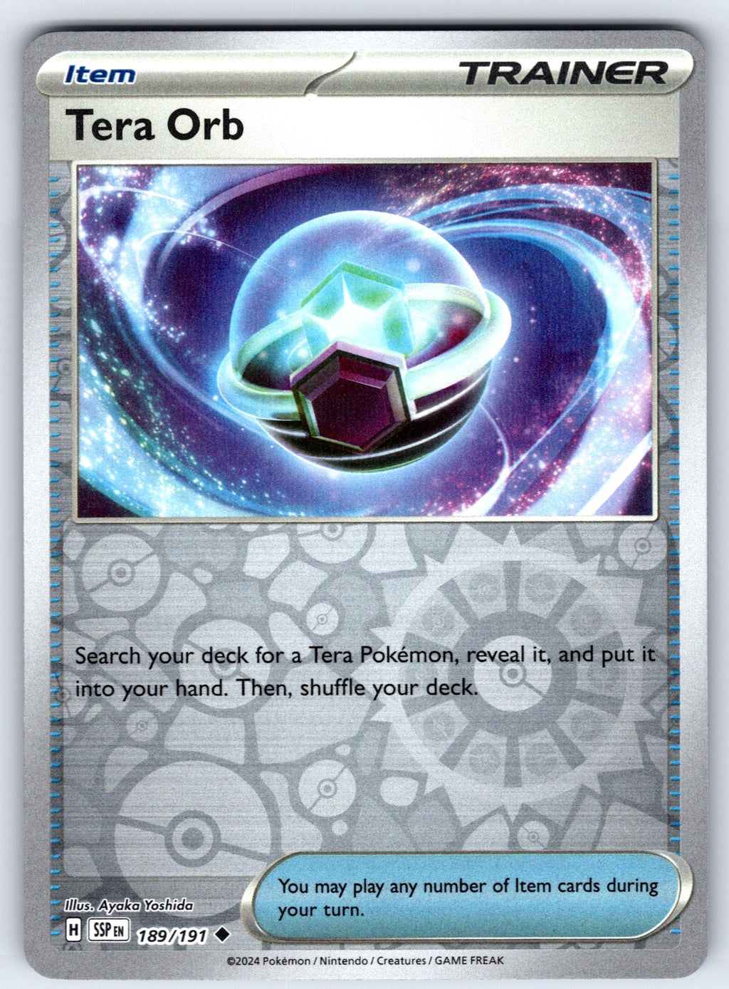 Tera Orb Reverse Holo Uncommon SV08: Surging Sparks 189/191 NM 2024