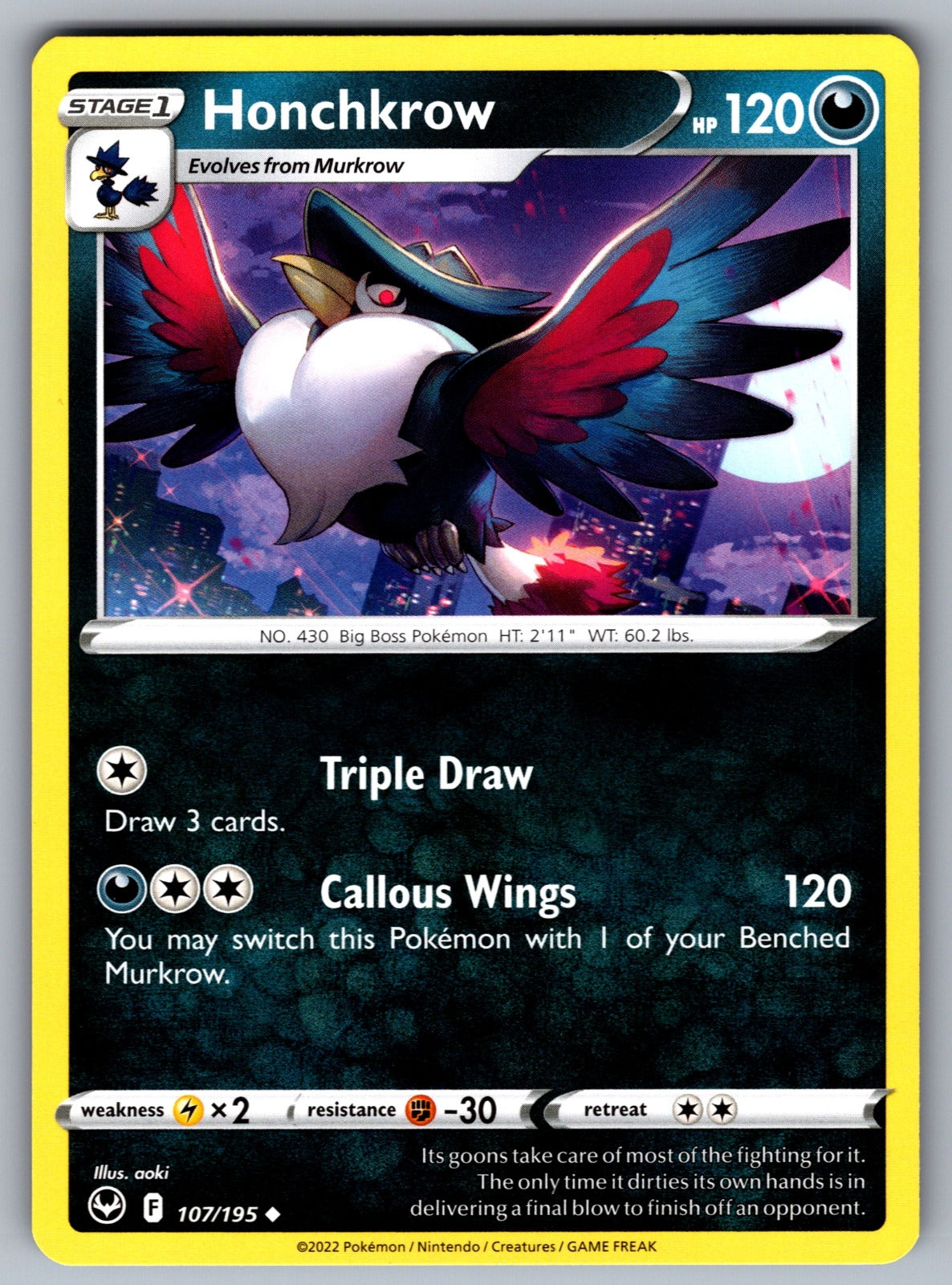 Honchkrow Uncommon SWSH12: Silver Tempest 107/195 NM 2022