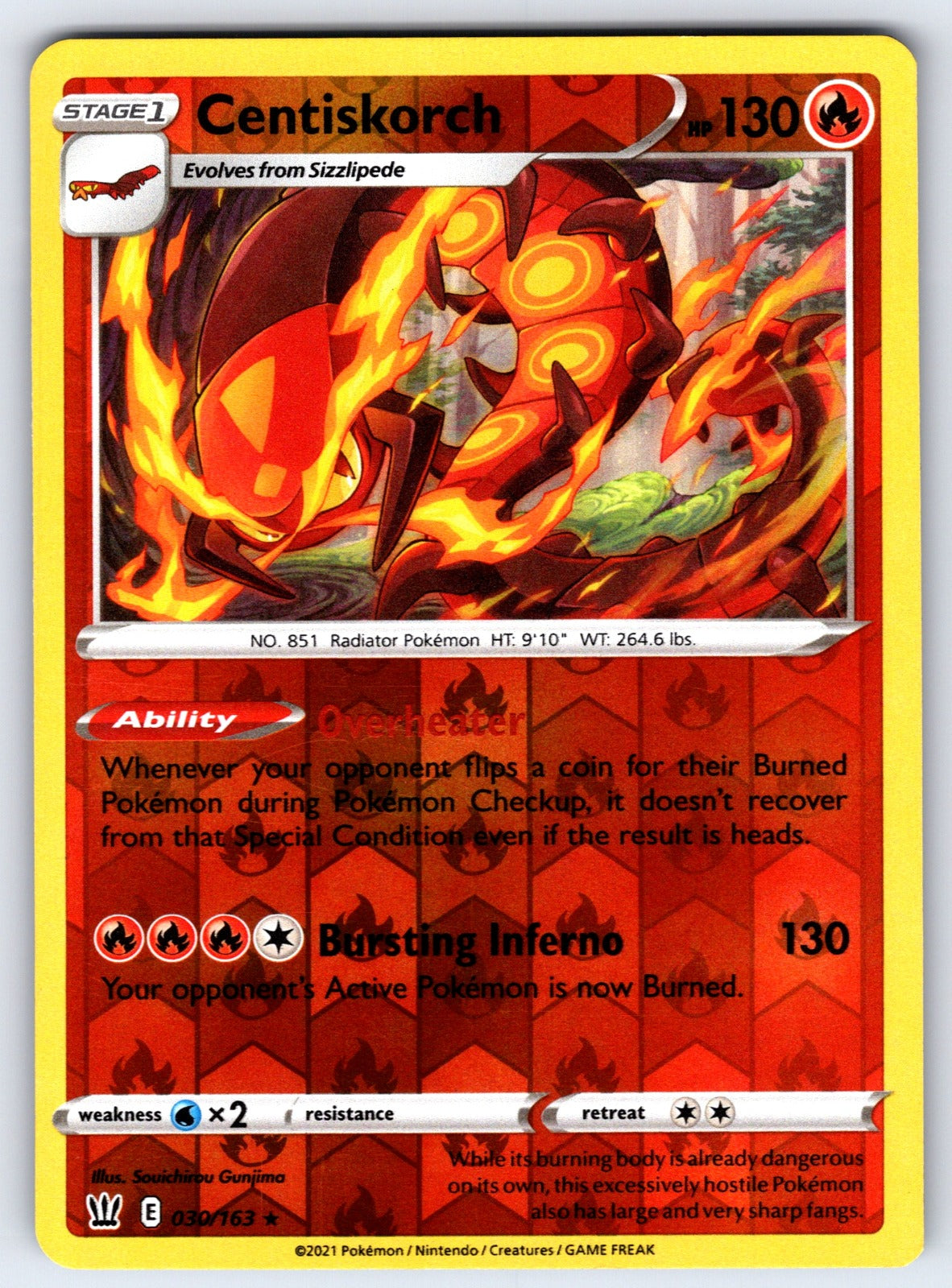 Centiskorch Reverse Holo Rare SWSH05: Battle Styles 030/163 NM 2021