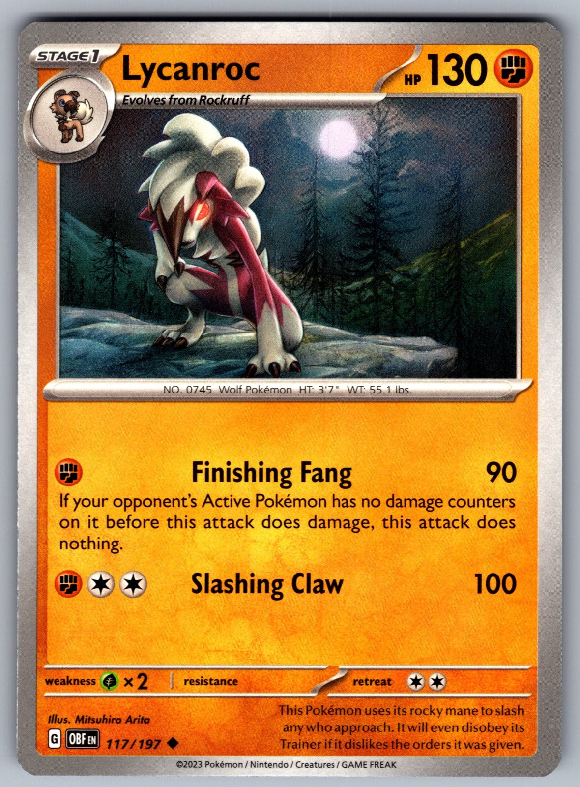 Lycanroc Uncommon SV03: Obsidian Flames 117/197 NM 2023