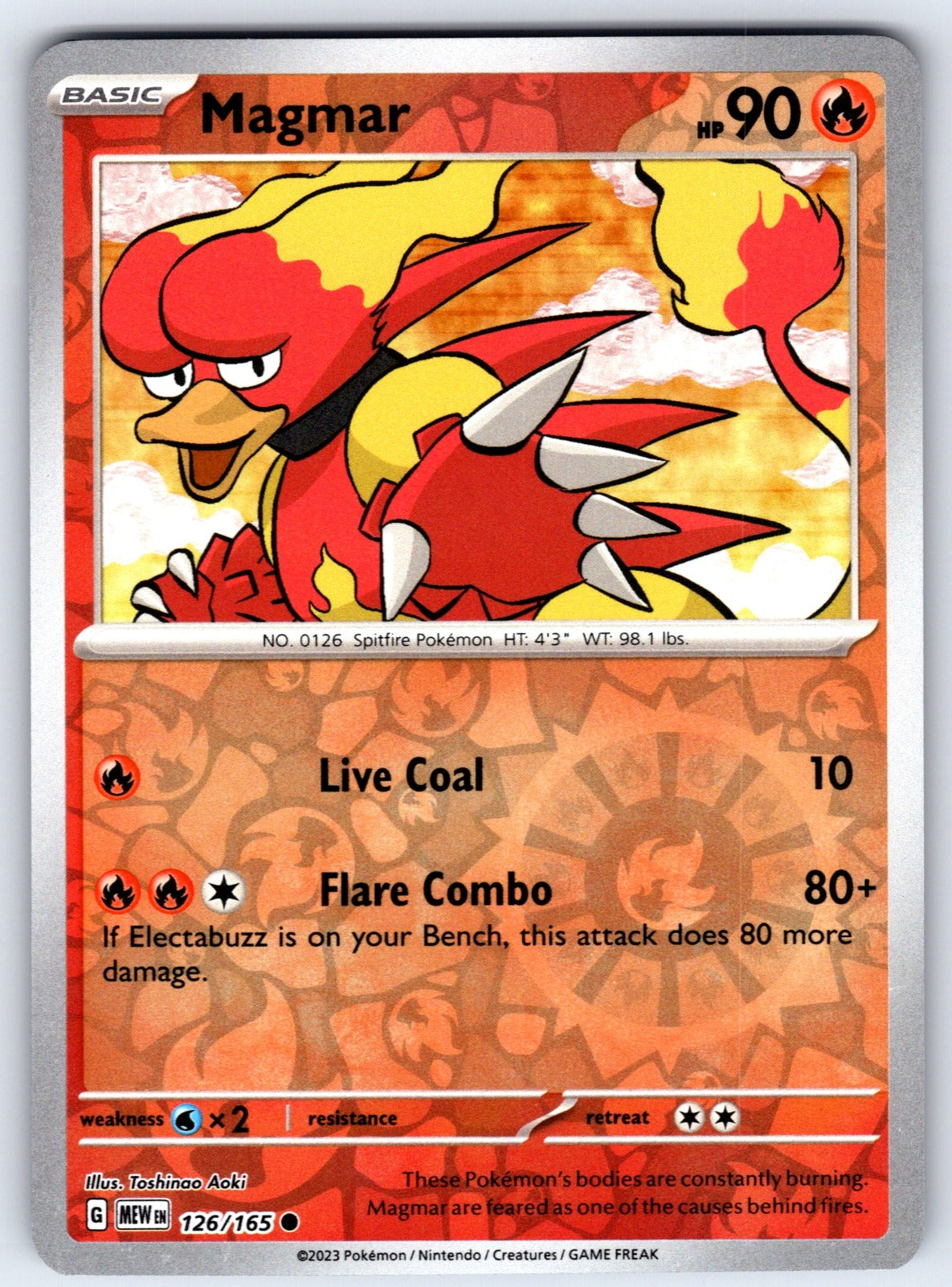 Magmar Reverse Holo Common SV: Scarlet & Violet 151 126/165 NM 2023