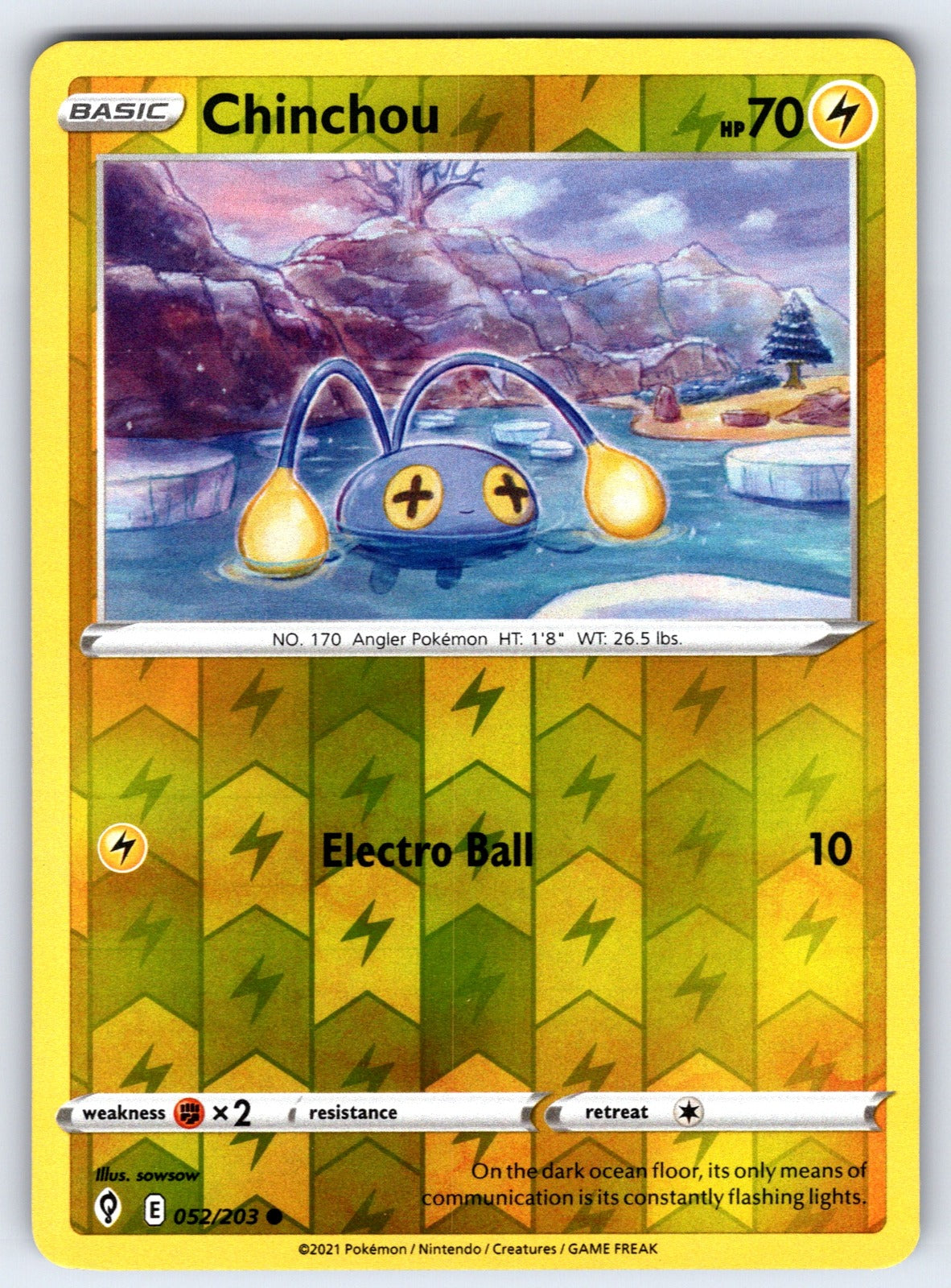 Chinchou Reverse Holo Common SWSH07: Evolving Skies 052/203 NM 2021