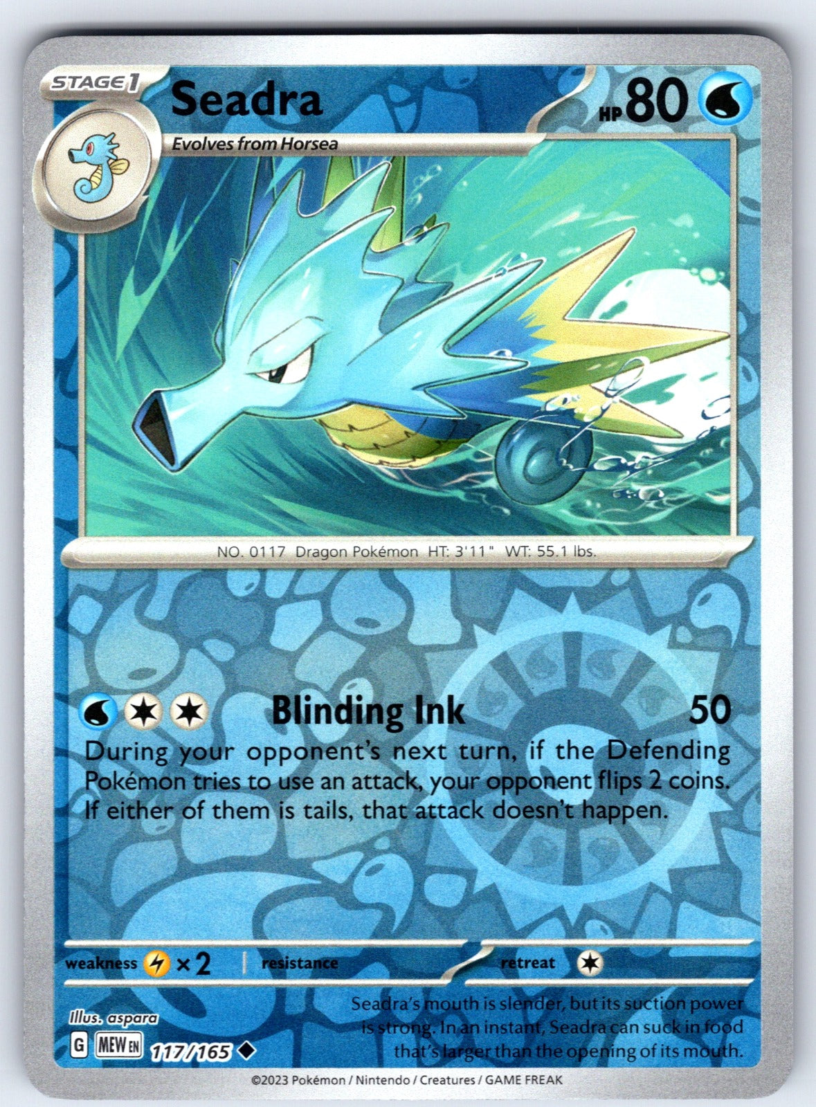Seadra Reverse Holo Uncommon SV: Scarlet & Violet 151 117/165 NM 2023