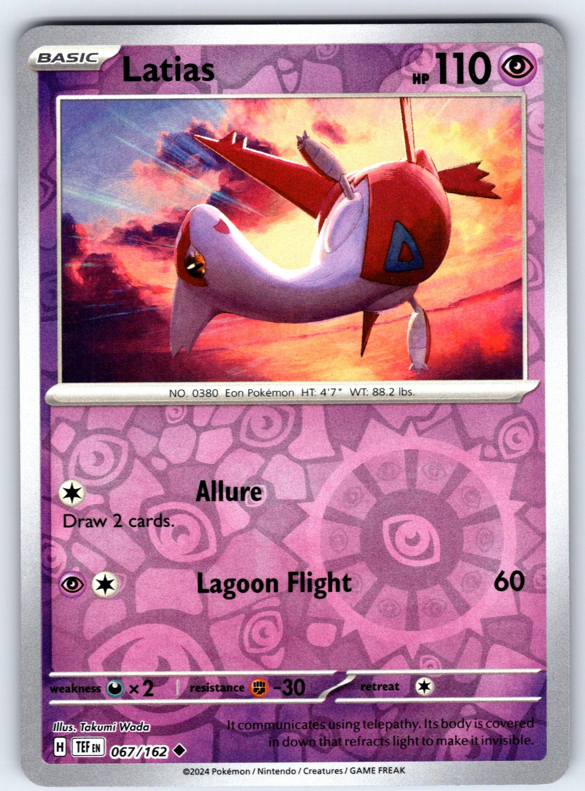 Latias Reverse Holo Uncommon SV05: Temporal Forces 067/162 NM 2024