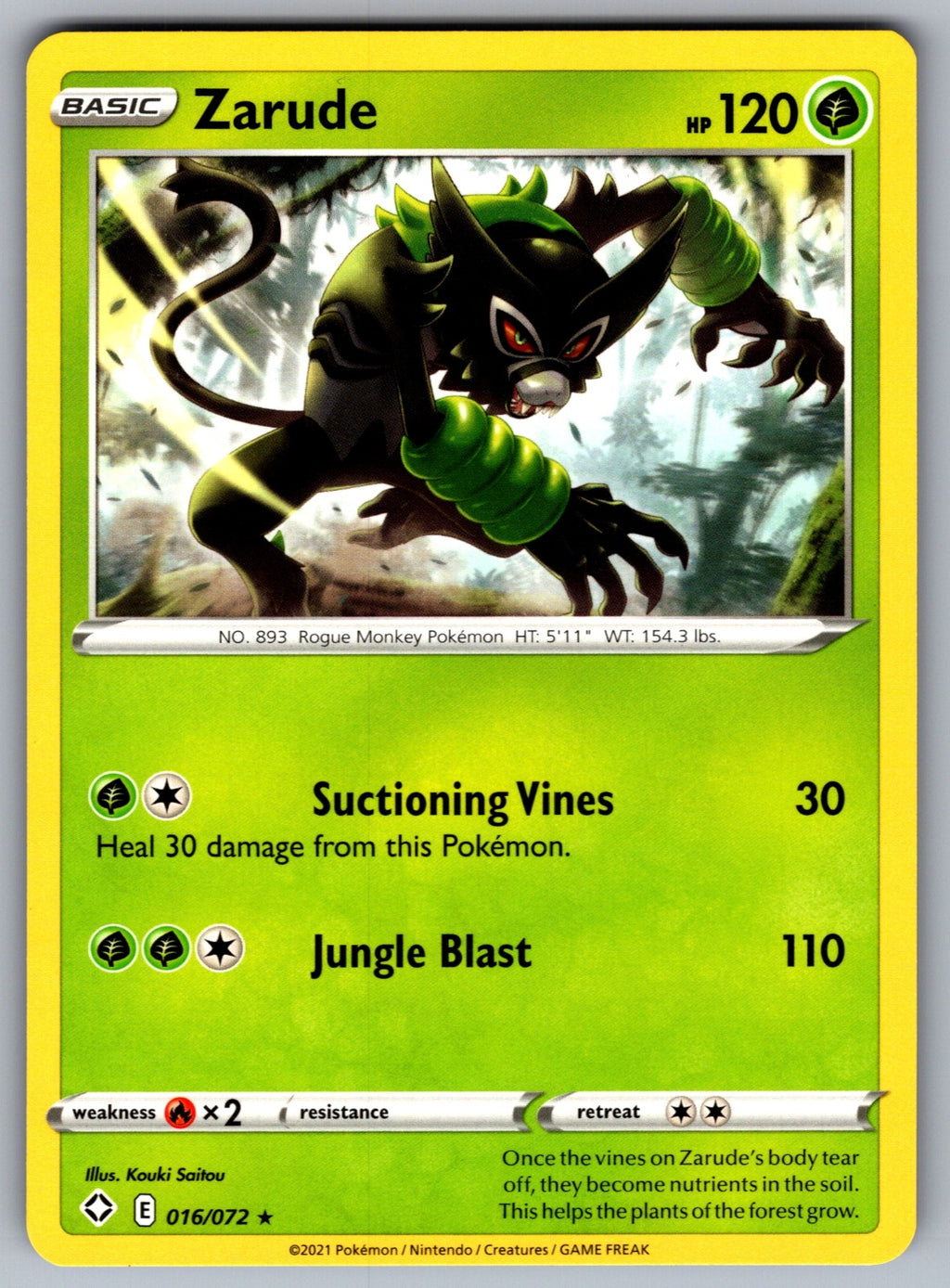 Zarude Rare Shining Fates 016/072 NM 2021